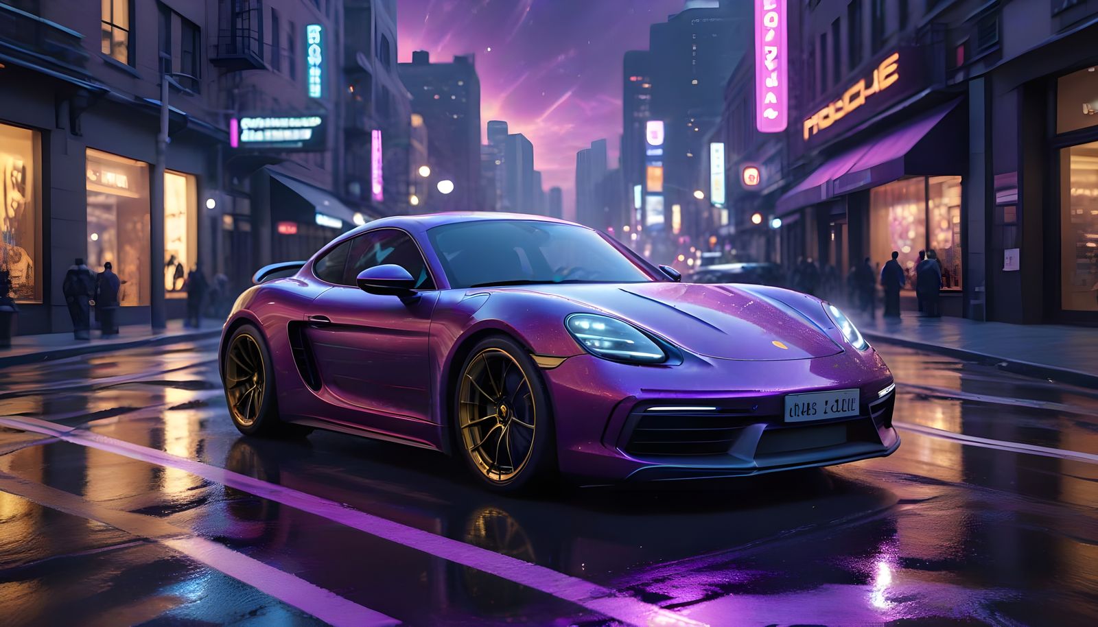 Luxury Cyberpunk Porsche Taycan Zooms Along City Streets