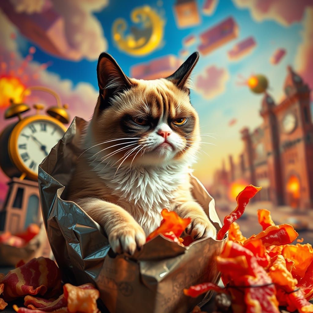 Surreal Action Figure of Grumpy Cat in Mid-Tantrum