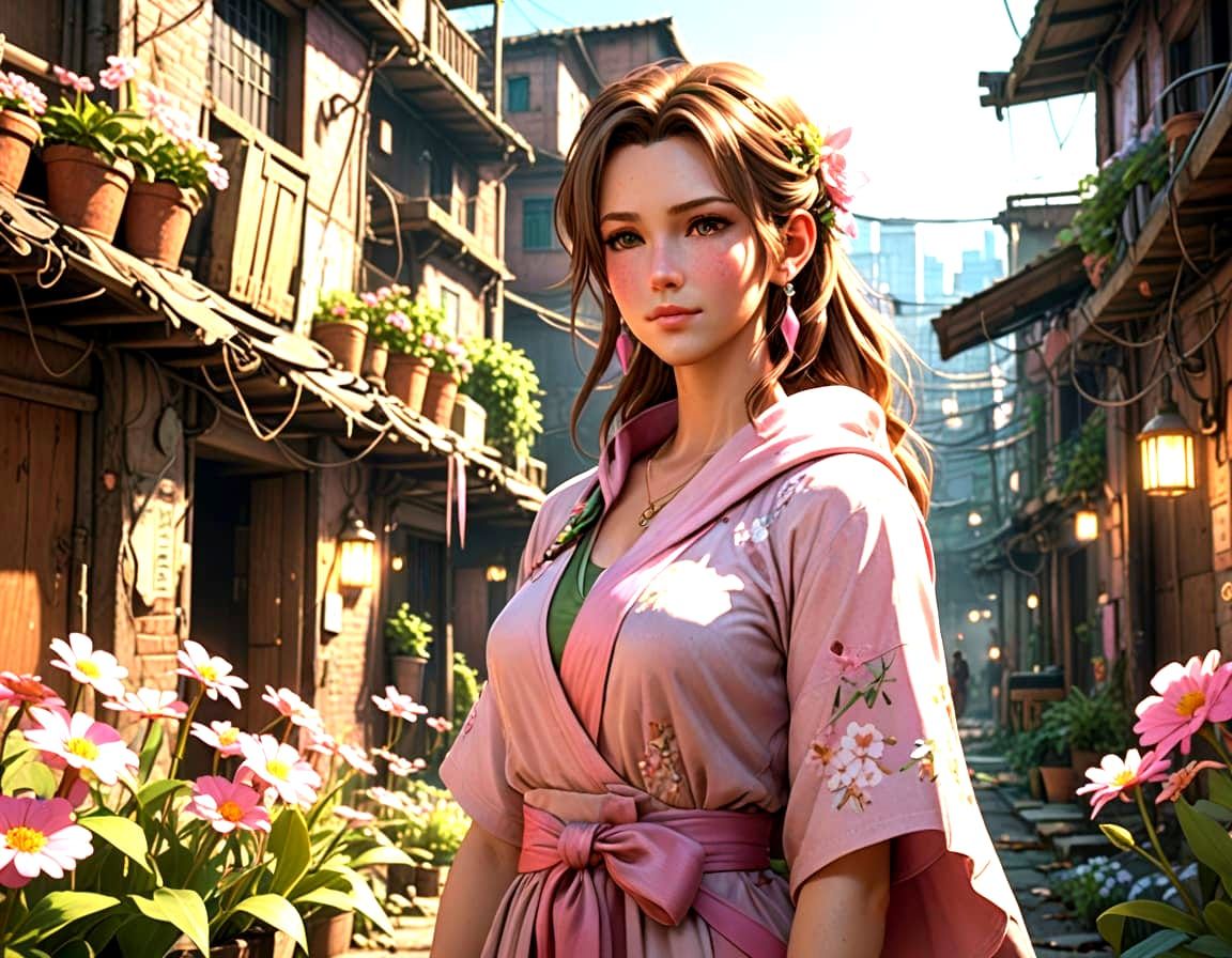 Aerith in Vibrant Sector 5 Slums