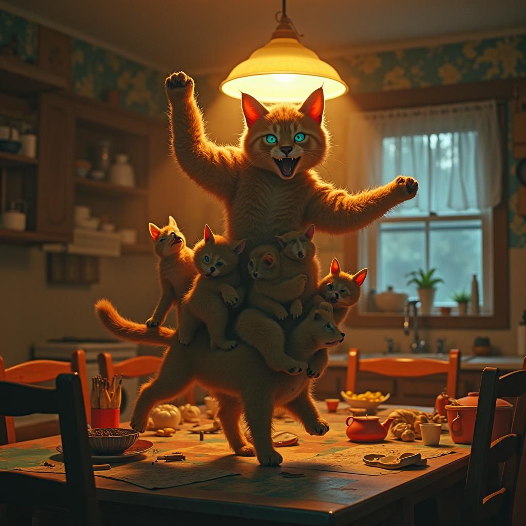 Feline Woman Made of Dogs in Hyperrealistic Style