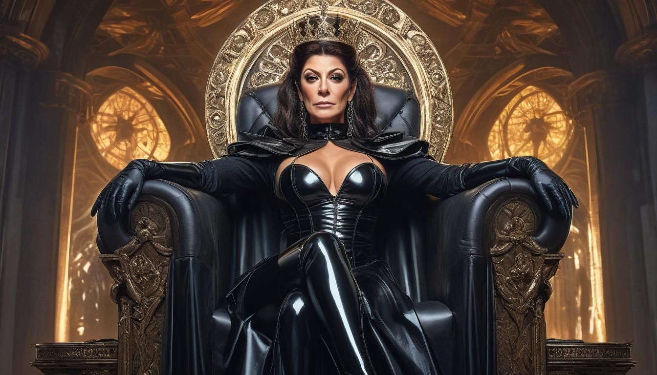 Goddess on Throne in Reflective Latex, Artstation Style