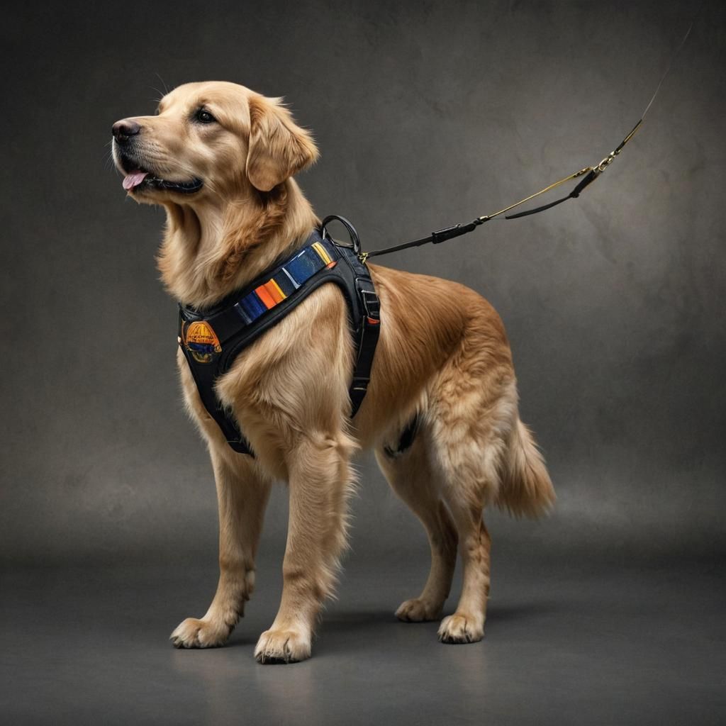 Golden Retriever Service Dog in Handling Harness