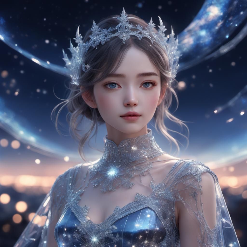 Woman in Glass Dress: Anime Style Portrait