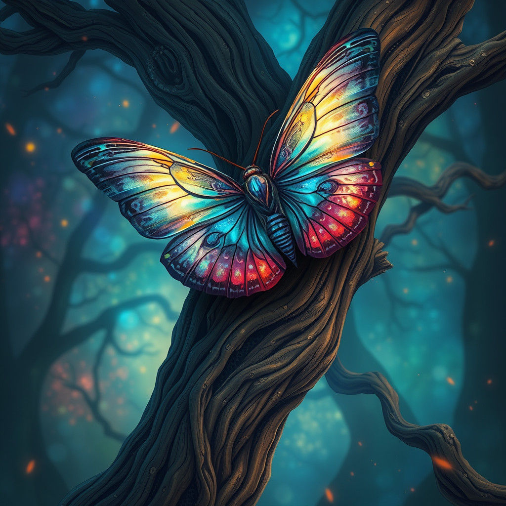 Majestic Iridescent Moth in Fantasy Realm