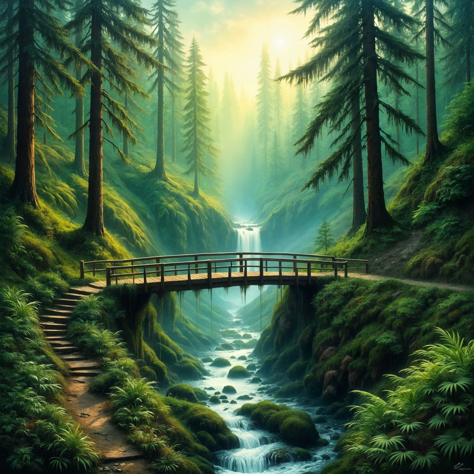 Lynn Canyon Suspension Bridge in Impasto Oil Style