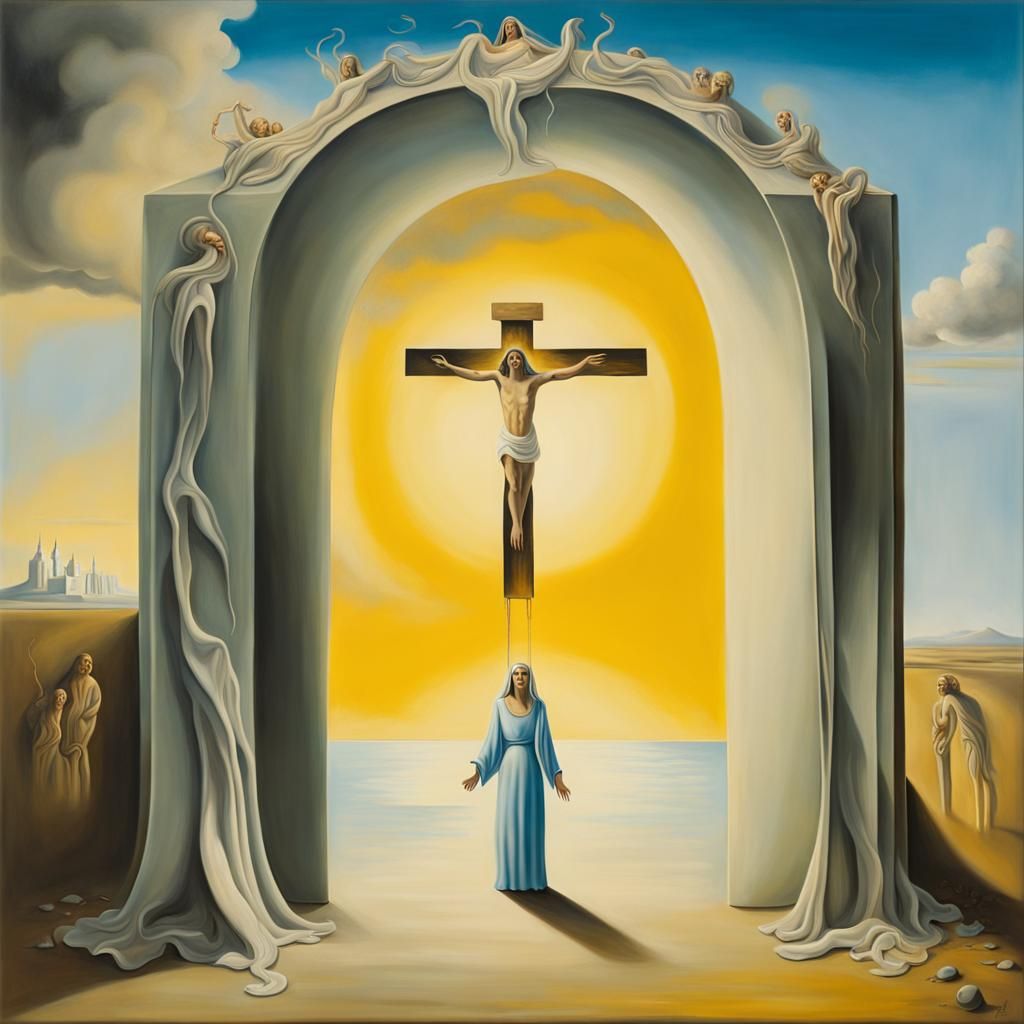 Heaven Gate: Jesus Welcoming a Woman in Surreal Style