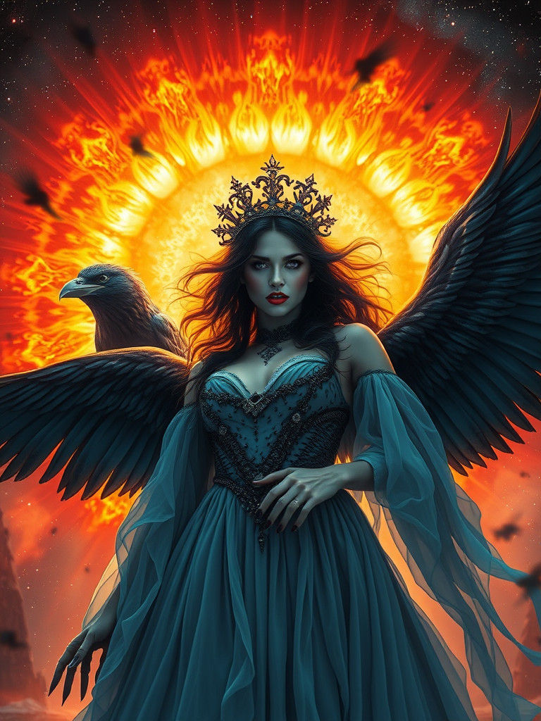 Wrathful Raven Queen in Dark Fantasy Style
