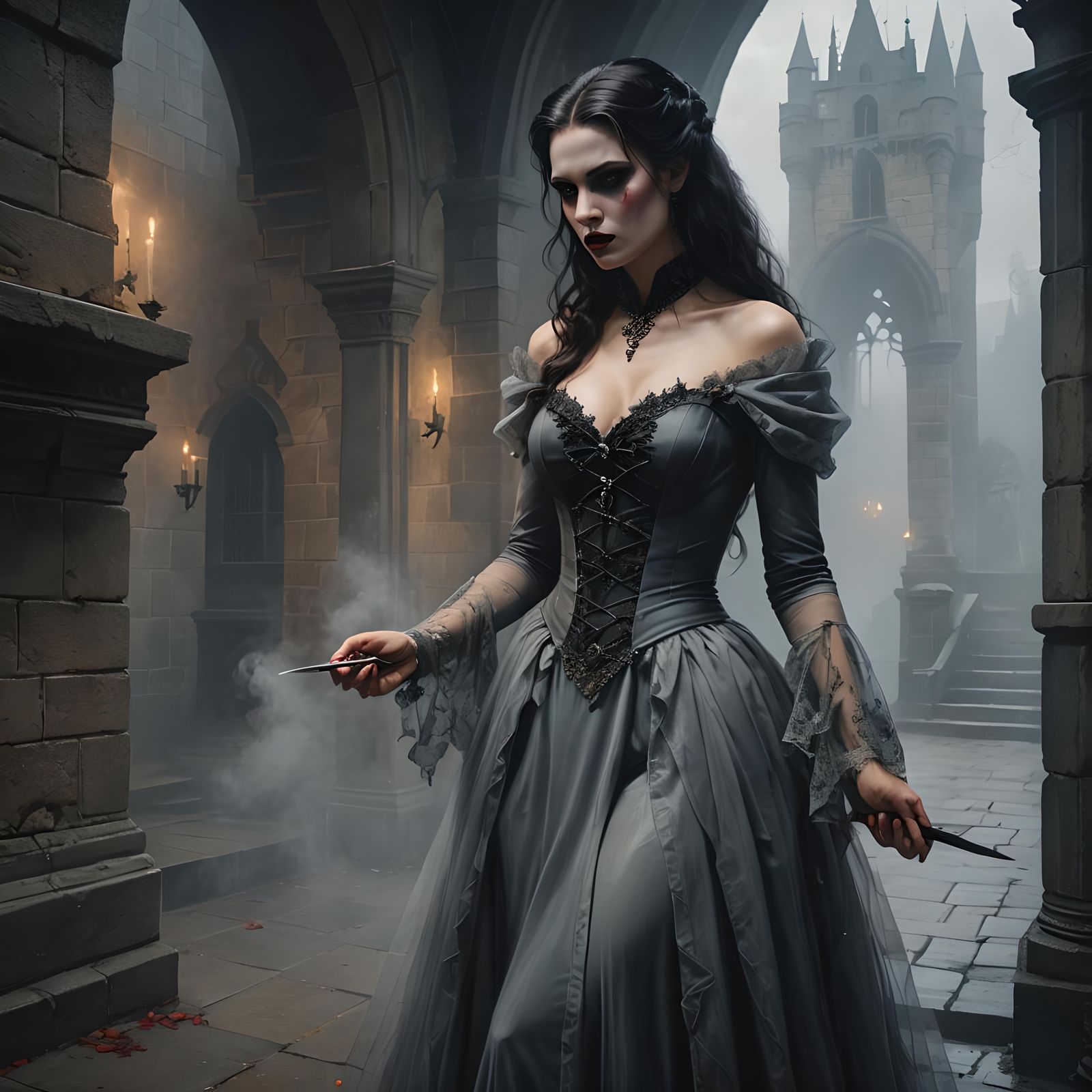 Sinister Vampire Mistress in Misty Castle