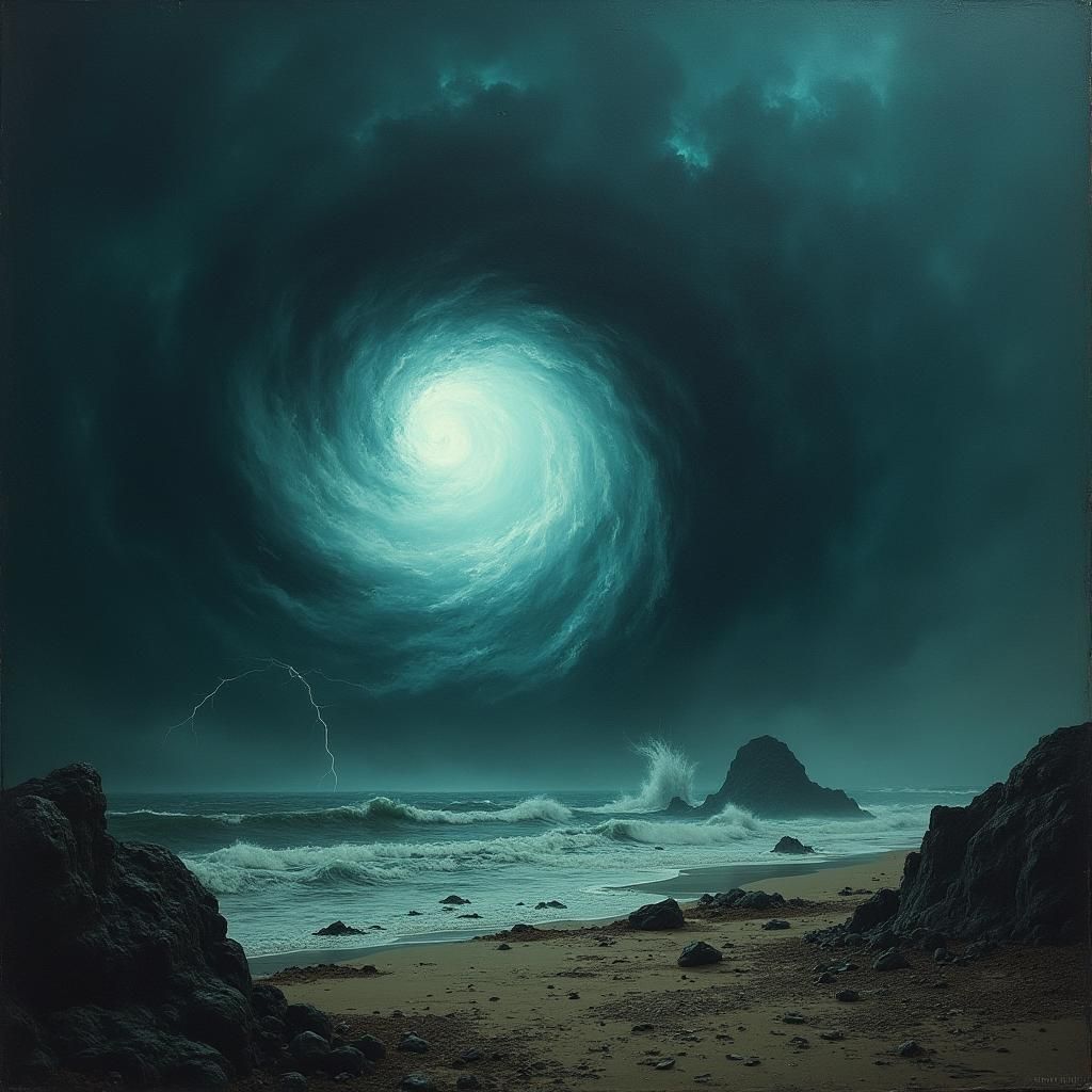 Hurricane Winds in Surrealist Style with Bold Colors