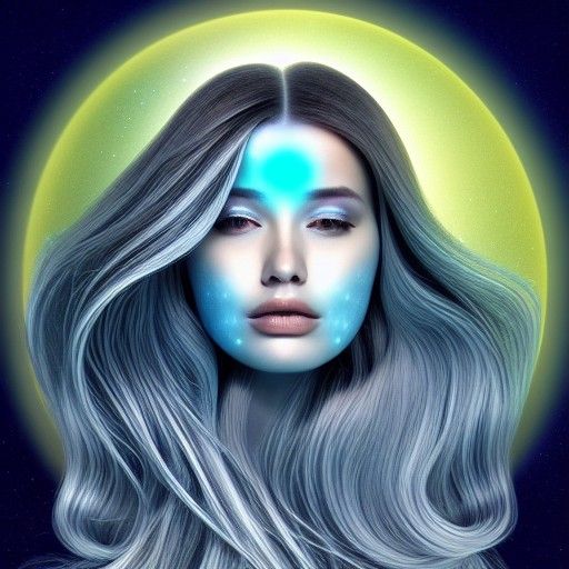 Holographic Moon Goddess in Cosmic Astral Art