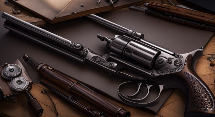 Detailed Matte Painting of Revolver on Desk