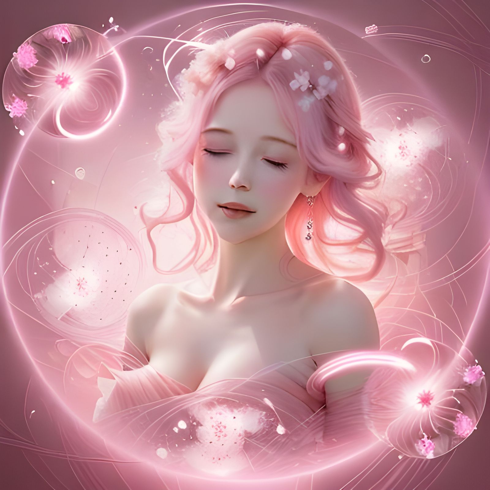 Cherry Blossom Woman in Rococo Style