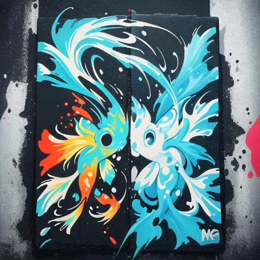 Pisces Fishes in Graffiti Splash Art Style
