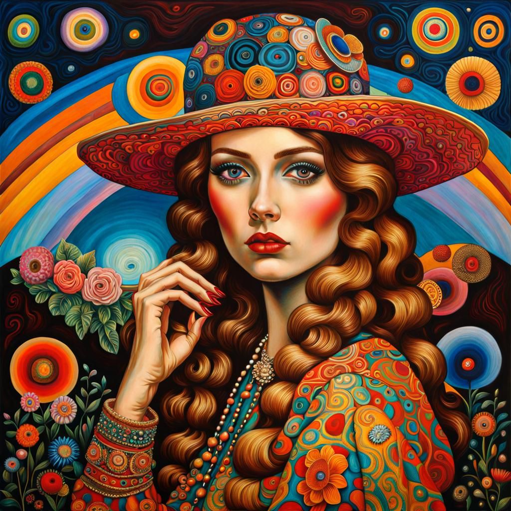 Psychedelic Bohemian Woman Portrait in Hyperrealism