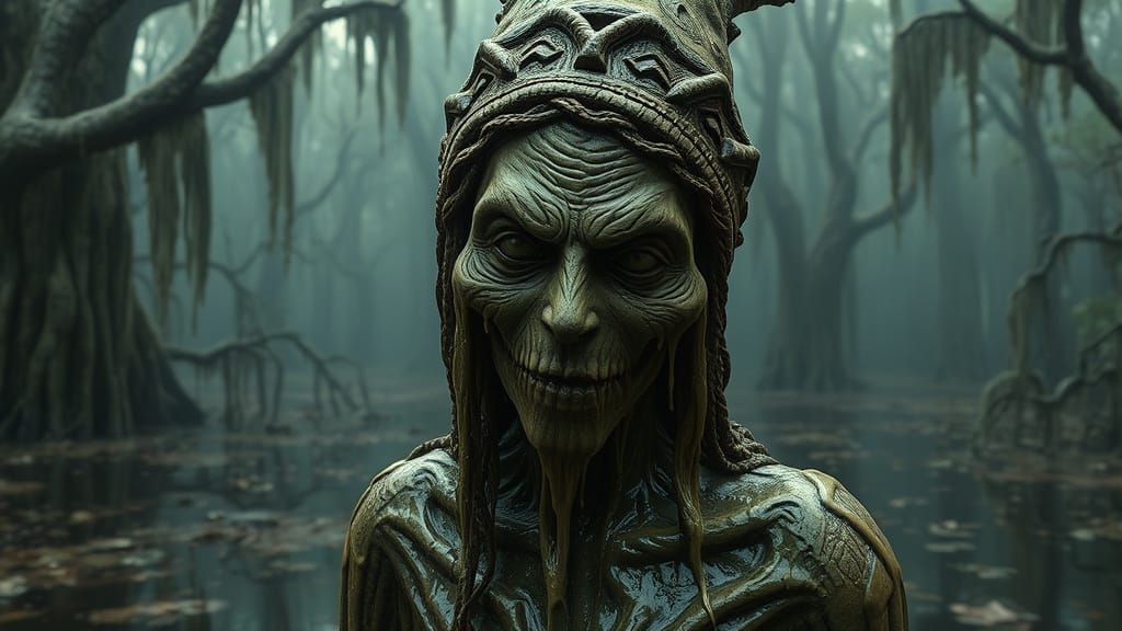 Melting Voodoo Priestess Statue in Bayou