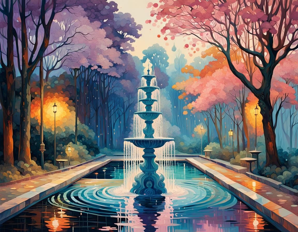 Gorgeous Maximalist Fountain in Acrylic Art Style
