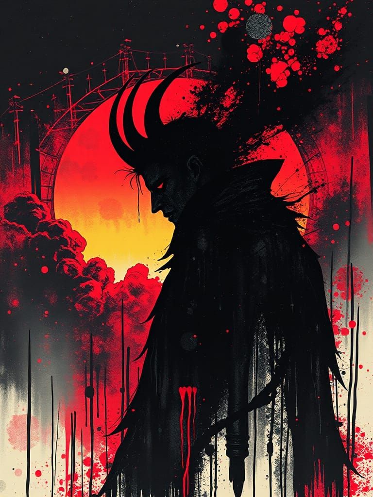 Vampire's Synthwave Sunrise: An Encaustic Ash Cloud