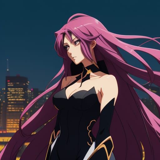 Anime Woman in Vibrant Cityscape at Night