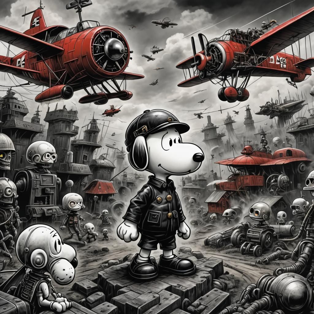 Snoopy vs Red Baron in Manga Horror Style