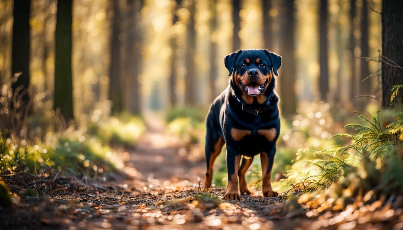 Rottweiler in Sunny Forest: Professional Photography