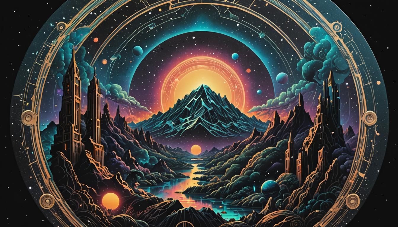 Retro Record Sleeve: Holographic Cosmic Illustration
