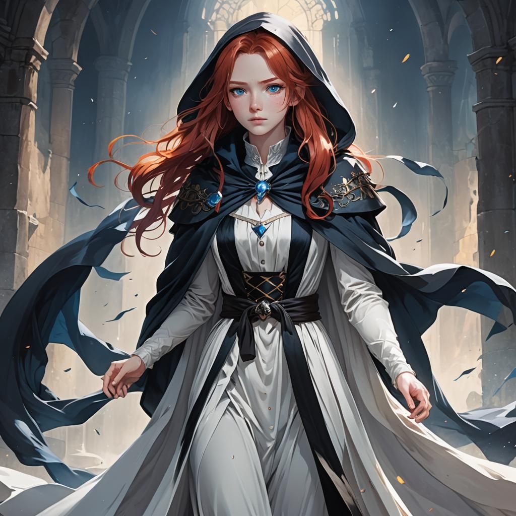 Anime Woman with Red Hair in Cel-Shaded Style