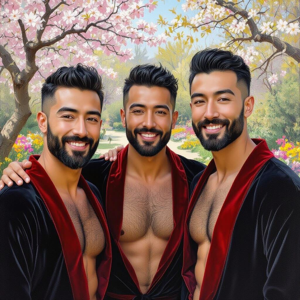 Joyful Men in Paradise Garden, Impressionist Portrait