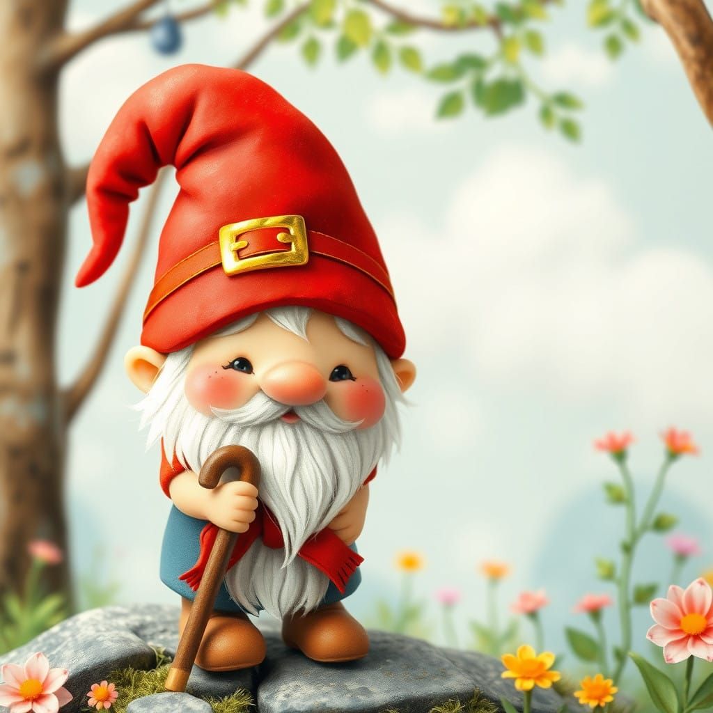 Whimsical Gnome in Delicate Watercolor Style