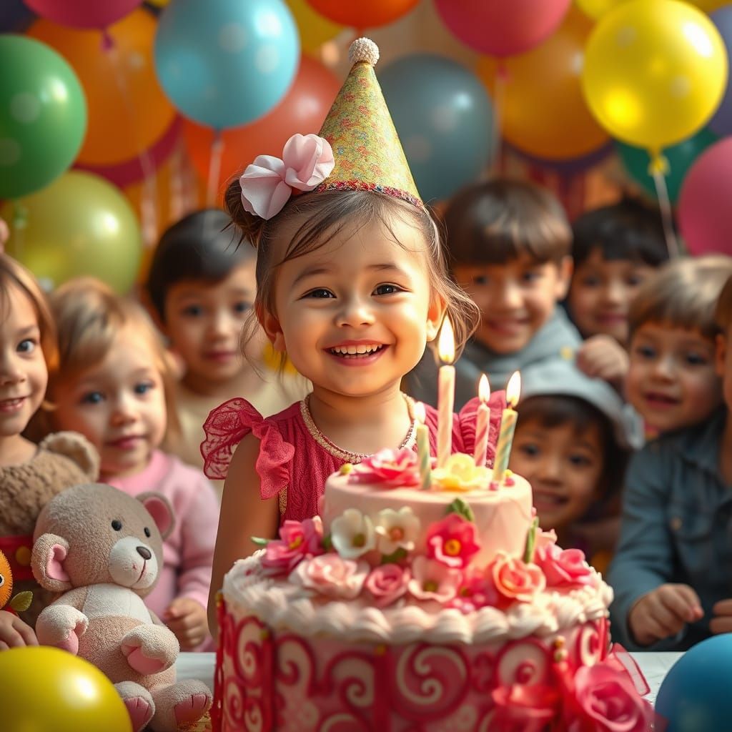 Joyful 2-Year-Old Birthday Girl in Whimsical Wonderland