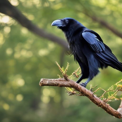 Raven in Tree: Professional Photography with Bokeh