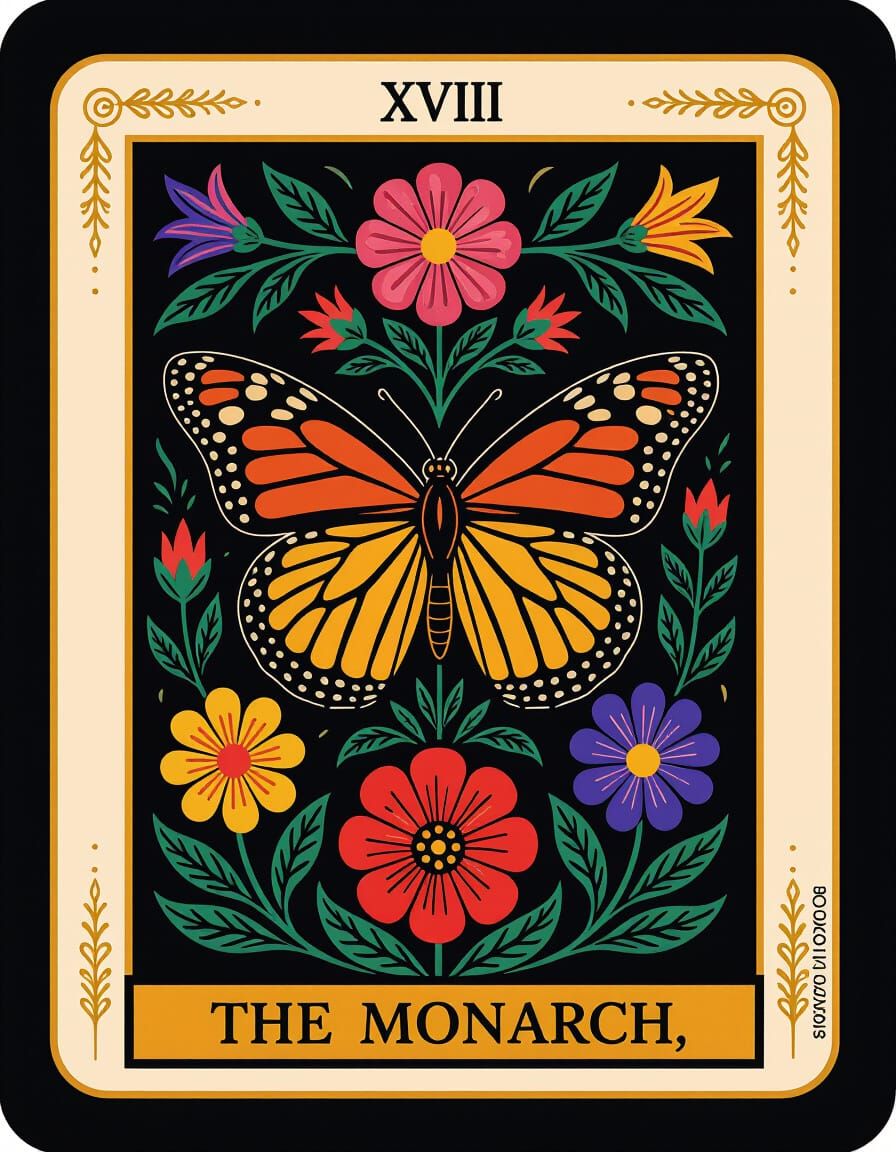 The Monarch Tarot Card with Butterfly and Flowers