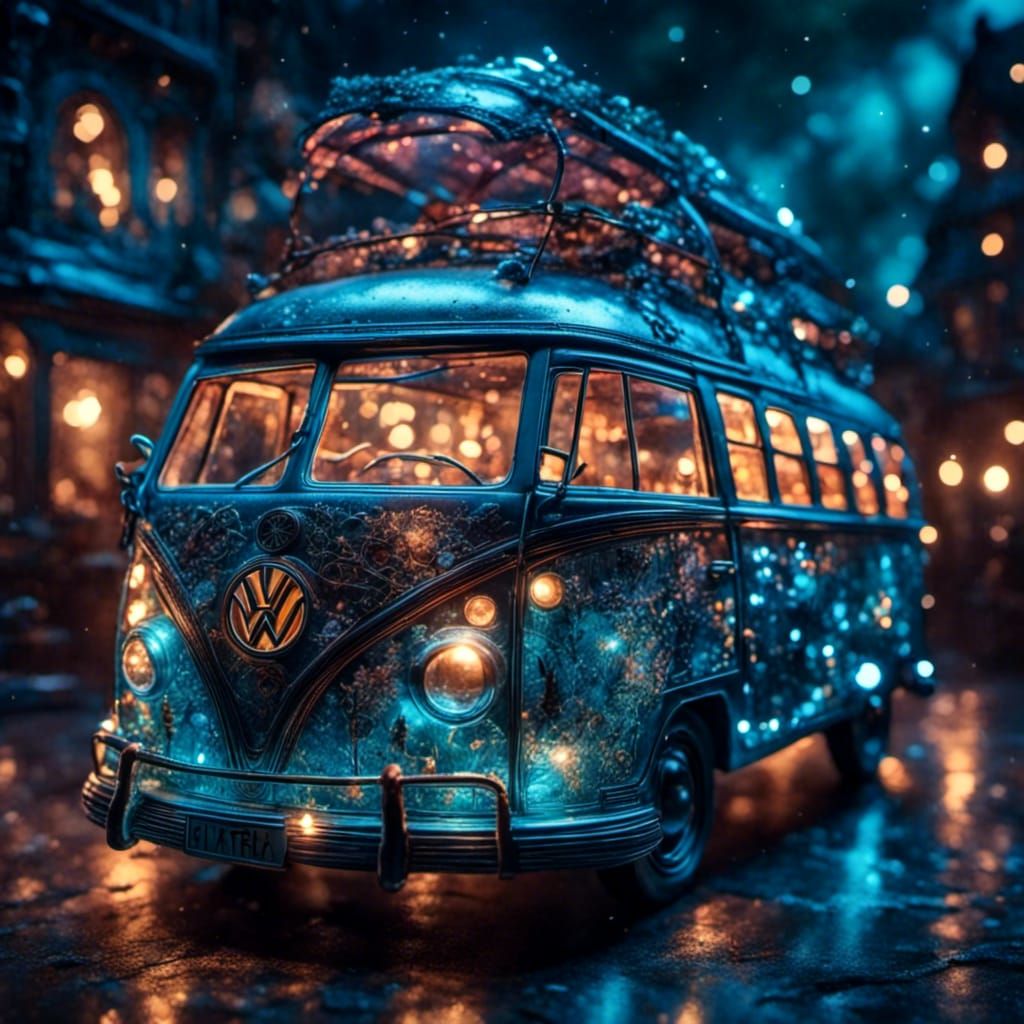 Cybernetic VW Bus with Night Sparkle Effects