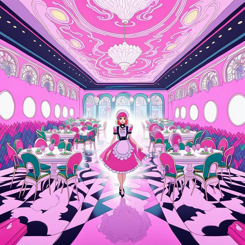 Anime Maid in Pink Fog, High Detail