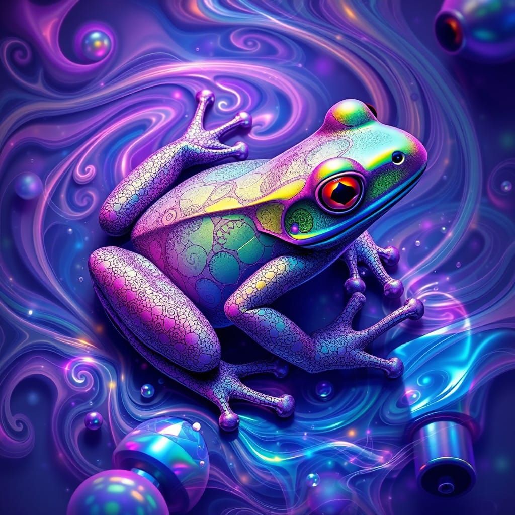 Fractal Frog in Vibrant, Surreal Splendor