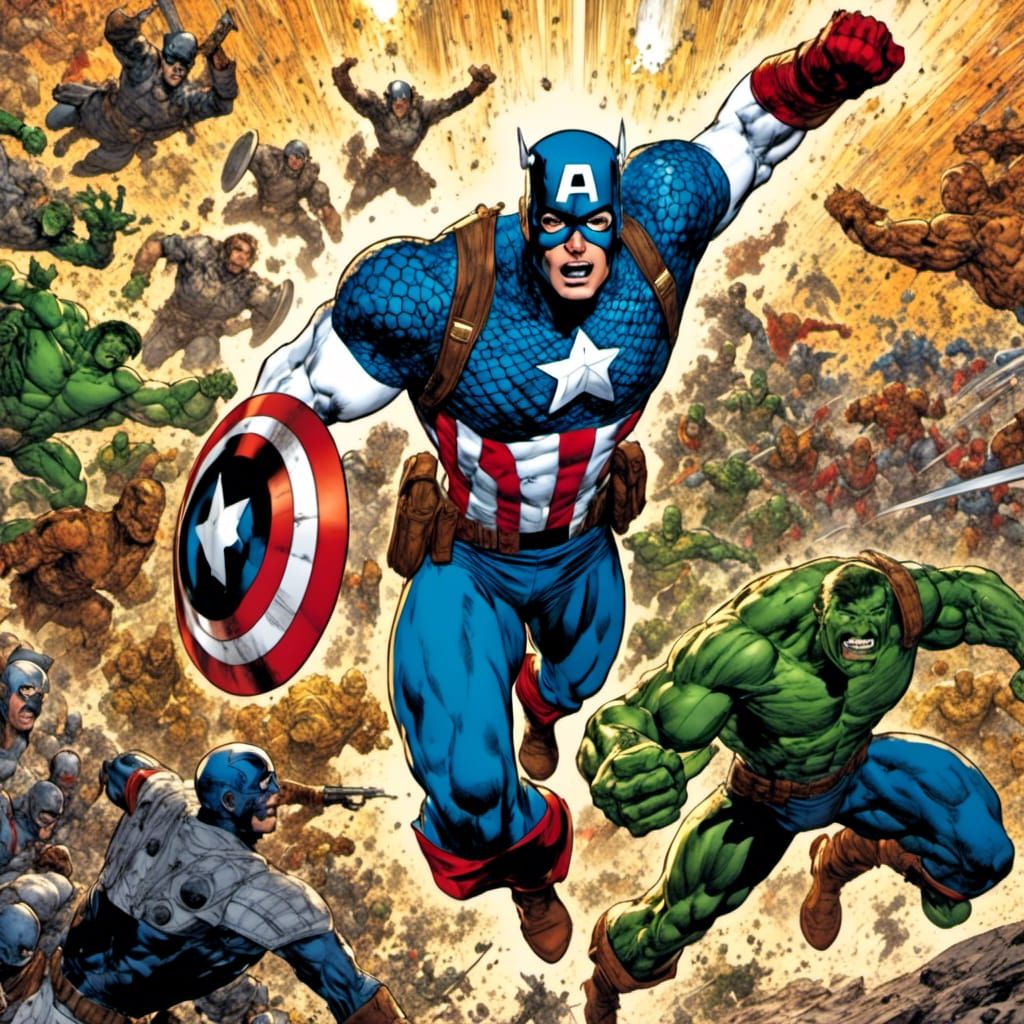 Captain America Charges into Battle: Comic Book Style