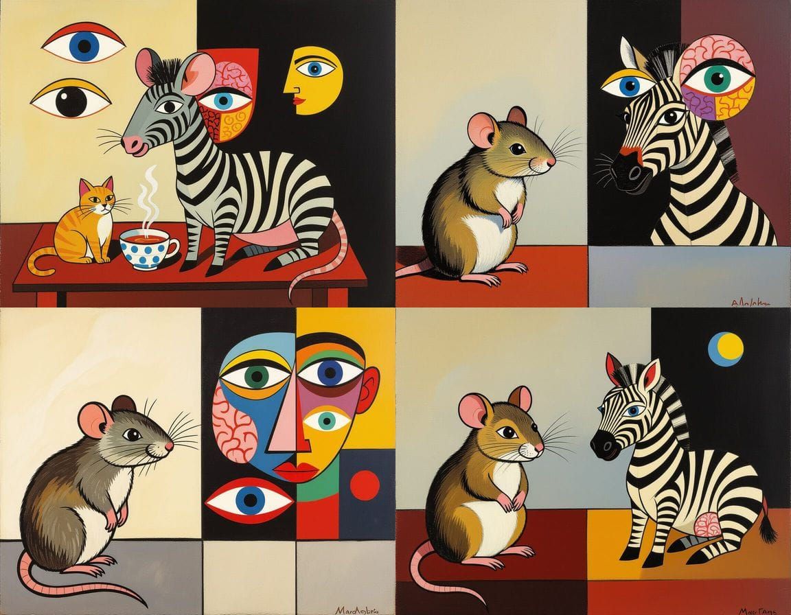 Mouse Fantasizes Being a Zebra in Abstract Masterpiece