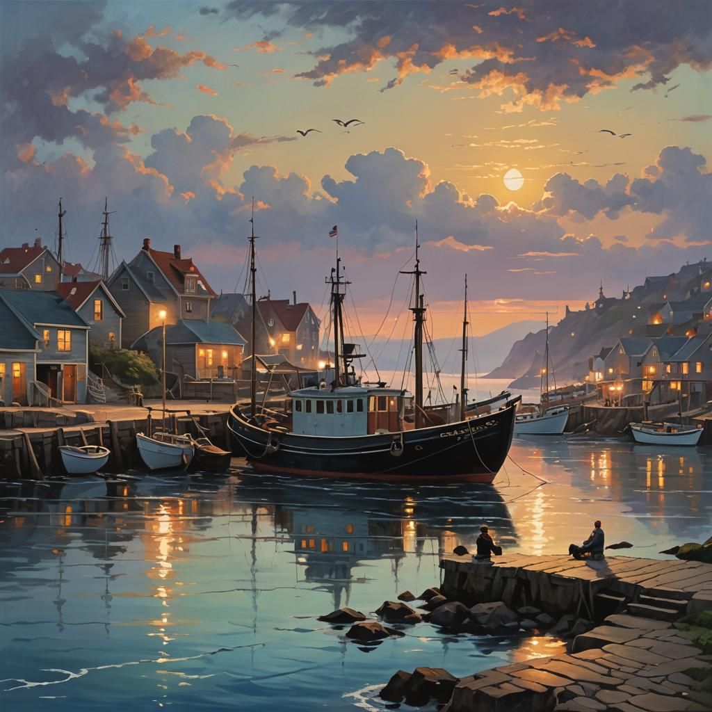 Old Fisherman in Harbor Reminiscing Past Voyages