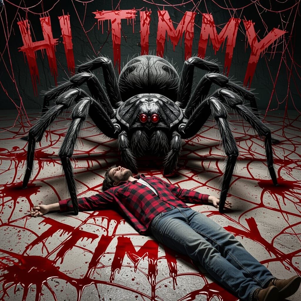 Menacing Spider in Blood Web, Gothic Horror Style