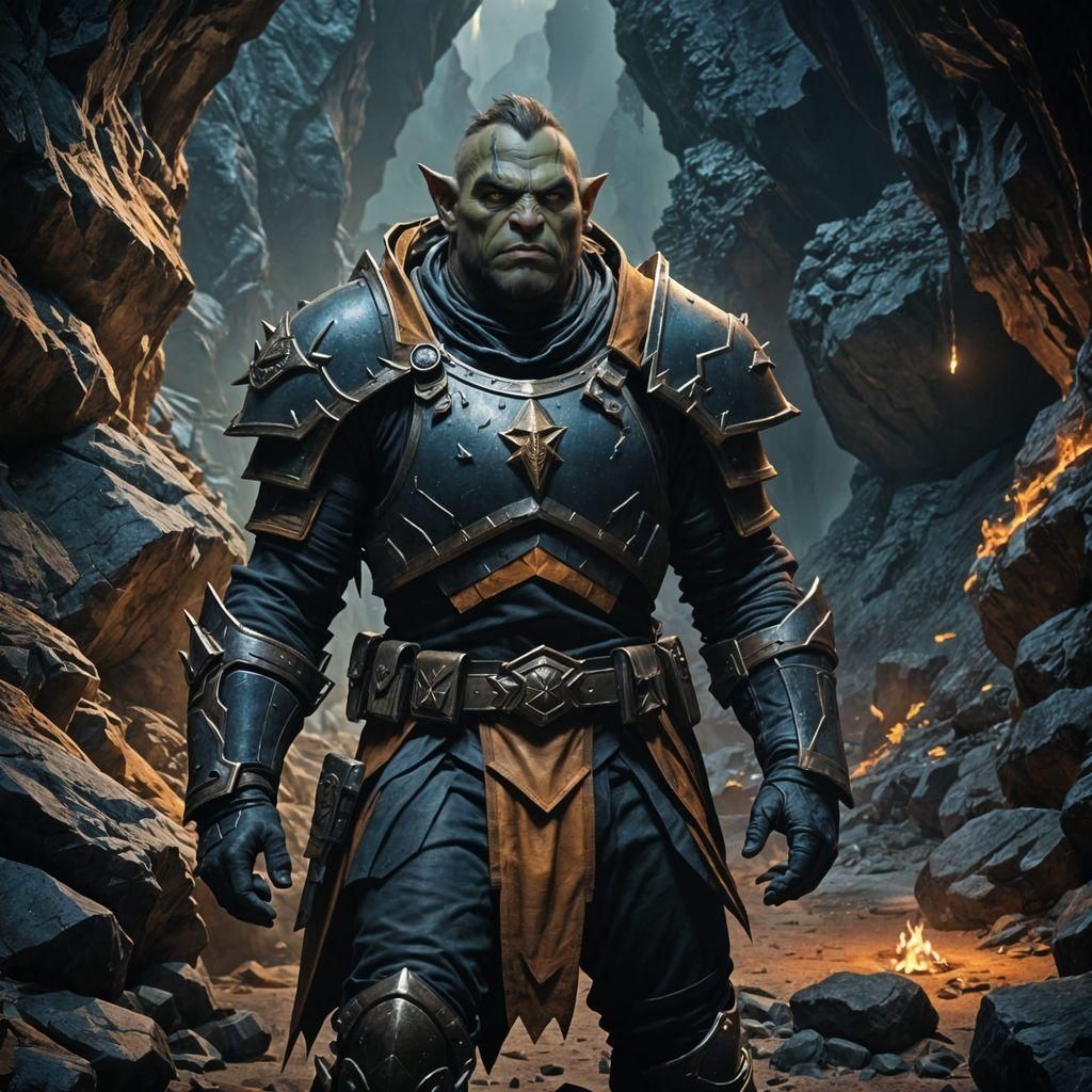Epic Orc Ranger in Cave, Detailed 3D Art