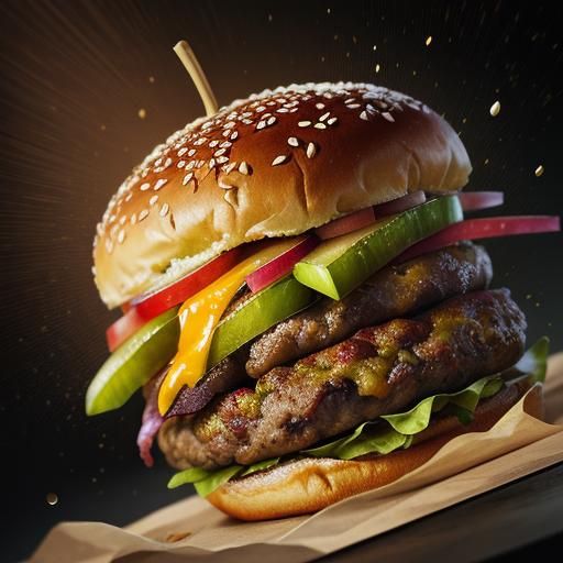 Hyperrealistic Beefburger with Cheese and Pickles