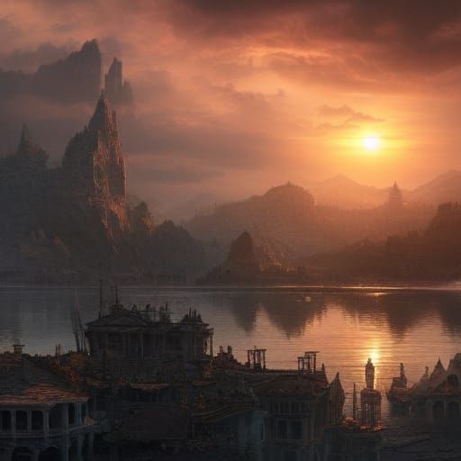 Epic Sunset Digital Matte Painting