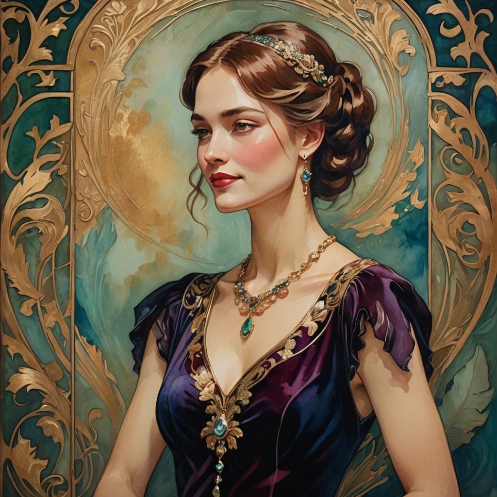 Sensual Woman Portrait in Art Nouveau Style