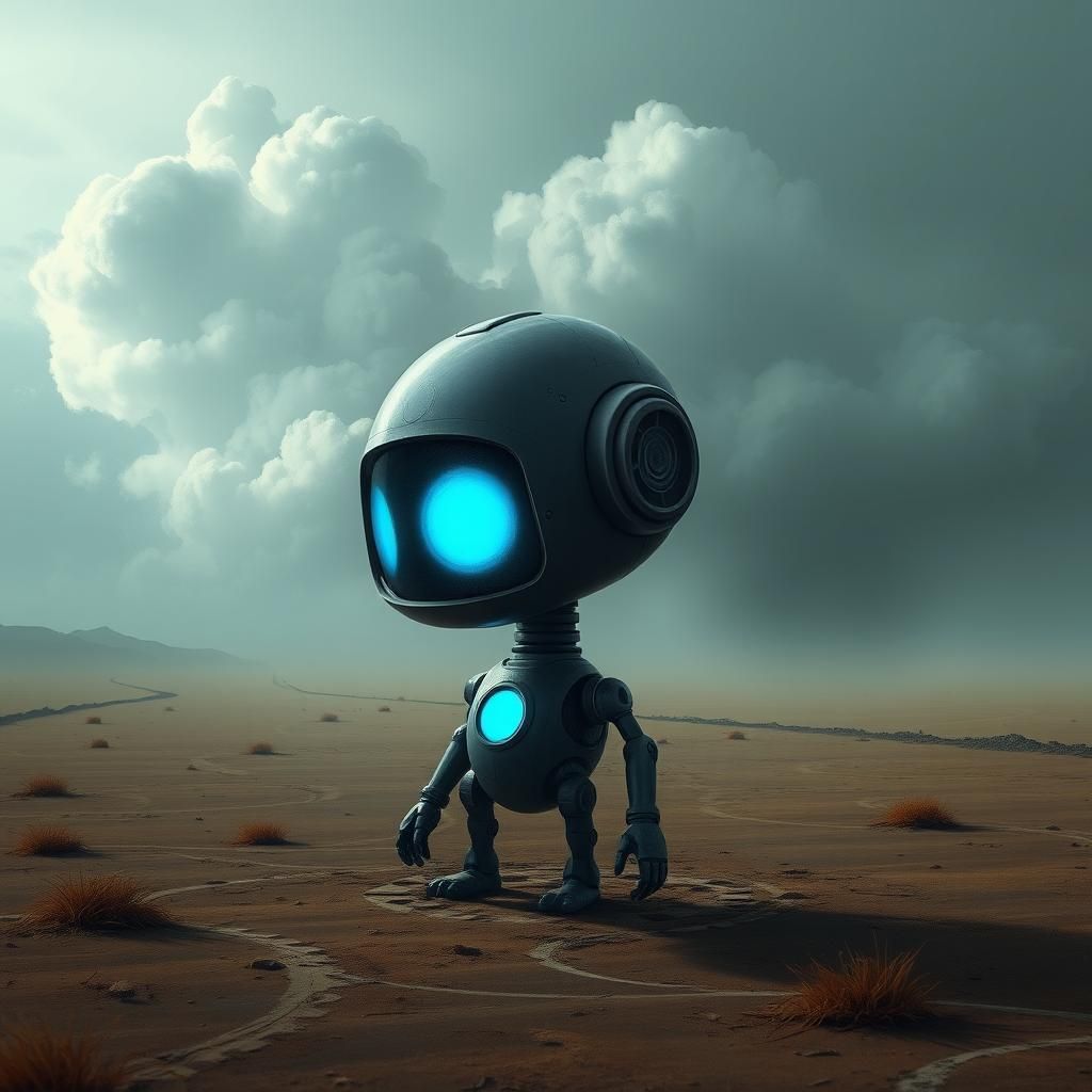Robot in Surrealist Landscape with Ethereal Glow