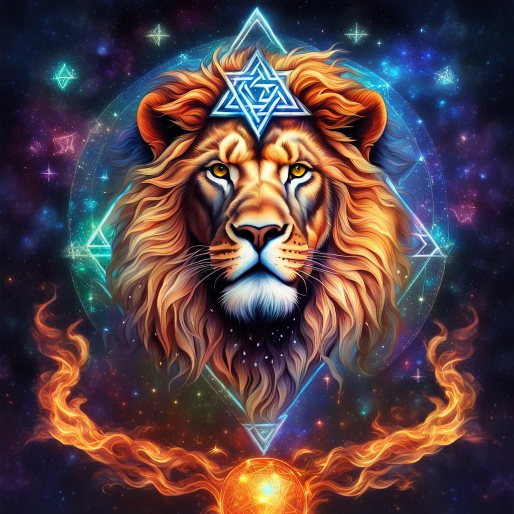 Flaming Lion with Star of David: Astral Cosmic Art