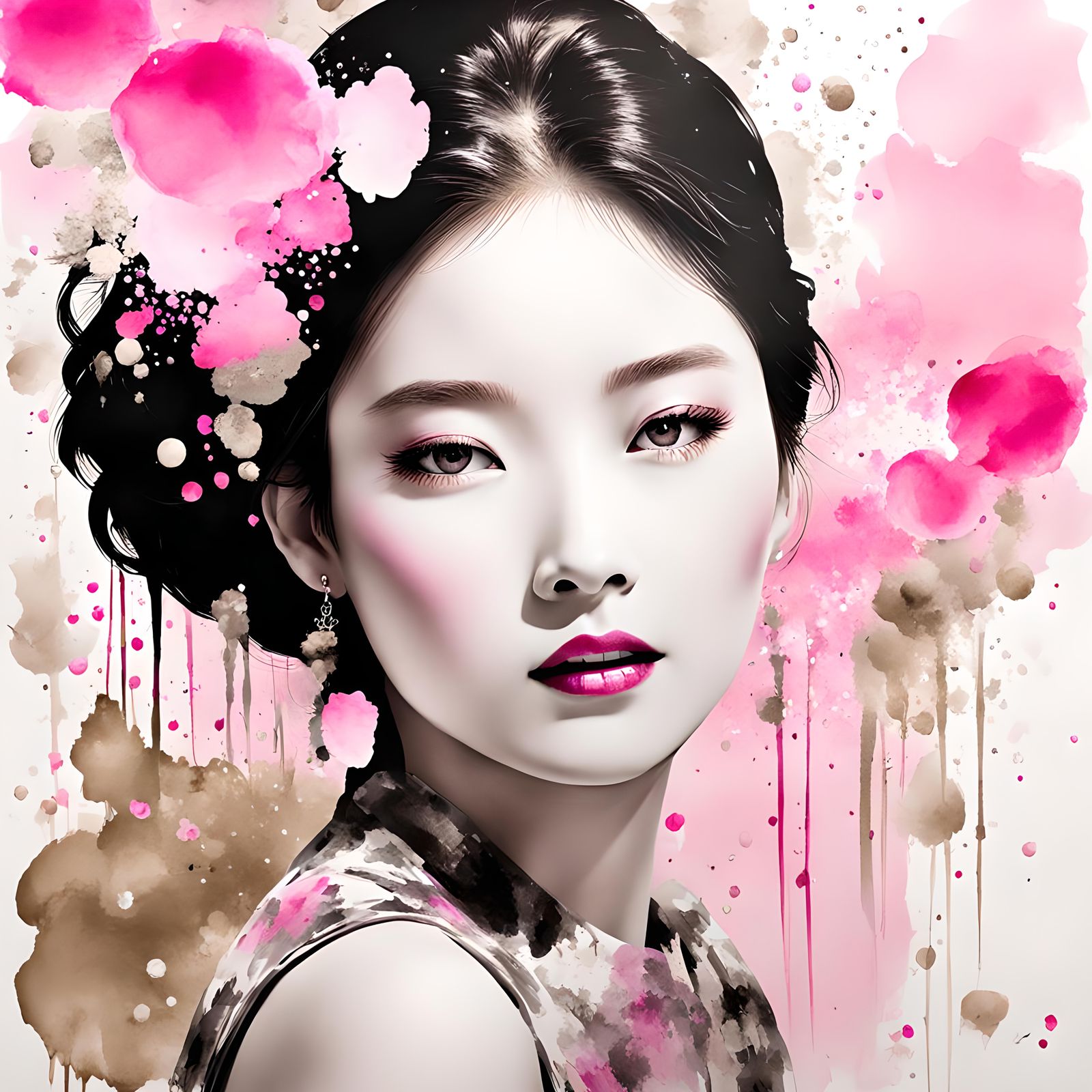 Sumi-e Portrait in 50's Pop Art Style