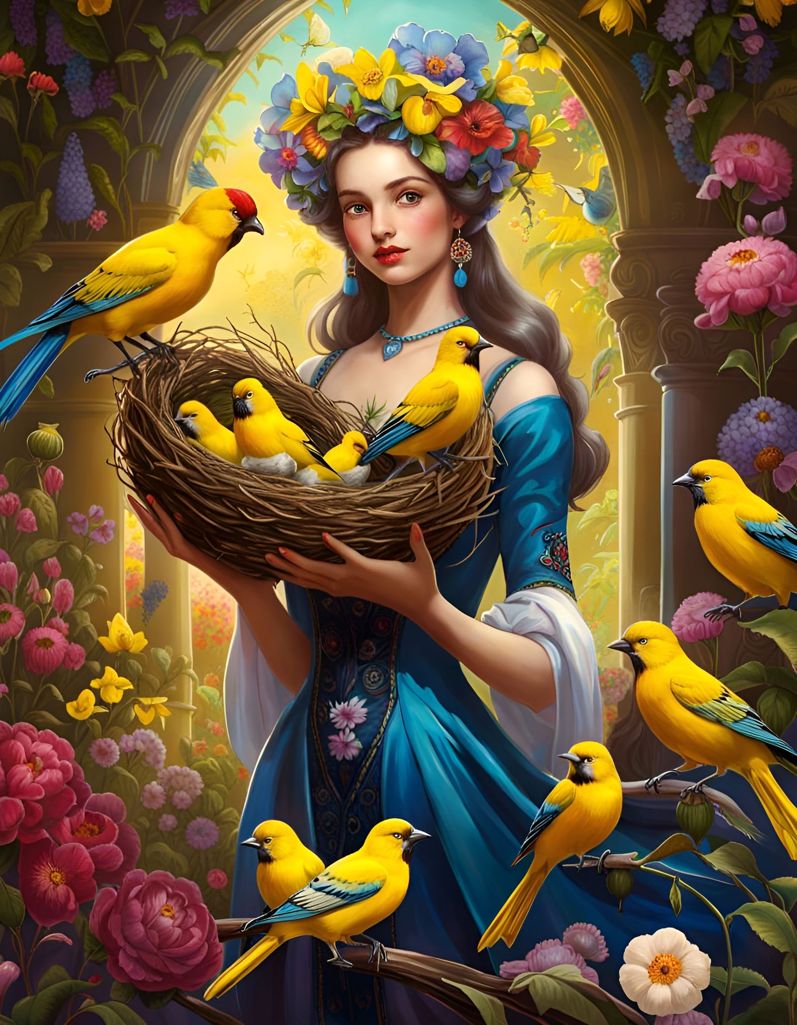 Flora Goddess in Magical Garden: Gothic Art