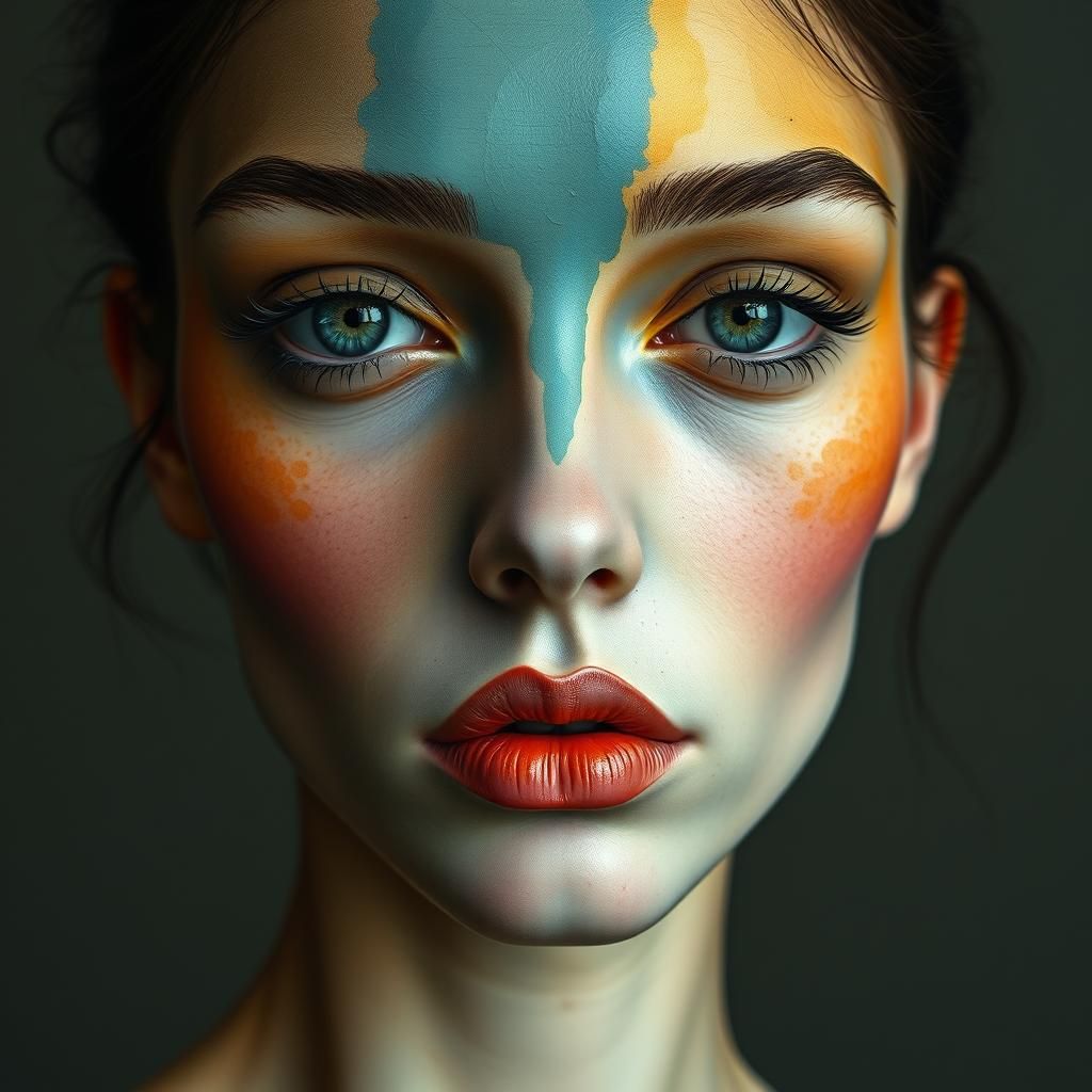 Surrealistic Model Face in Abstract Art Style