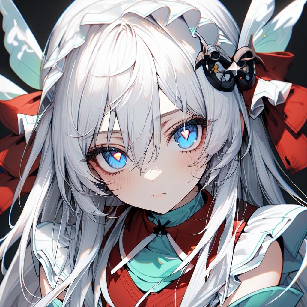 White-Haired Fairy Maid Portrait with Blue Eyes