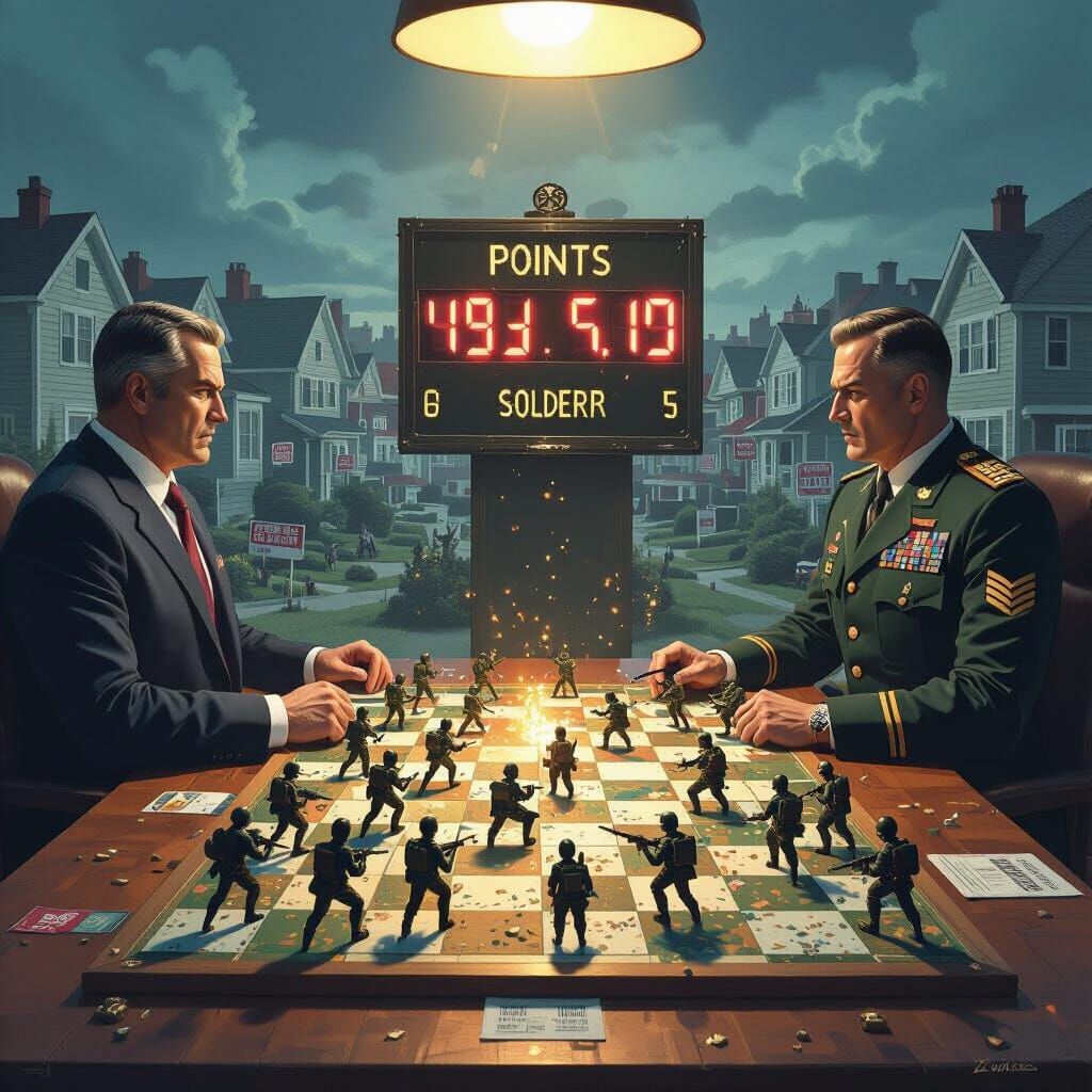Surreal War Room Concept Art with Game Board and Leaders