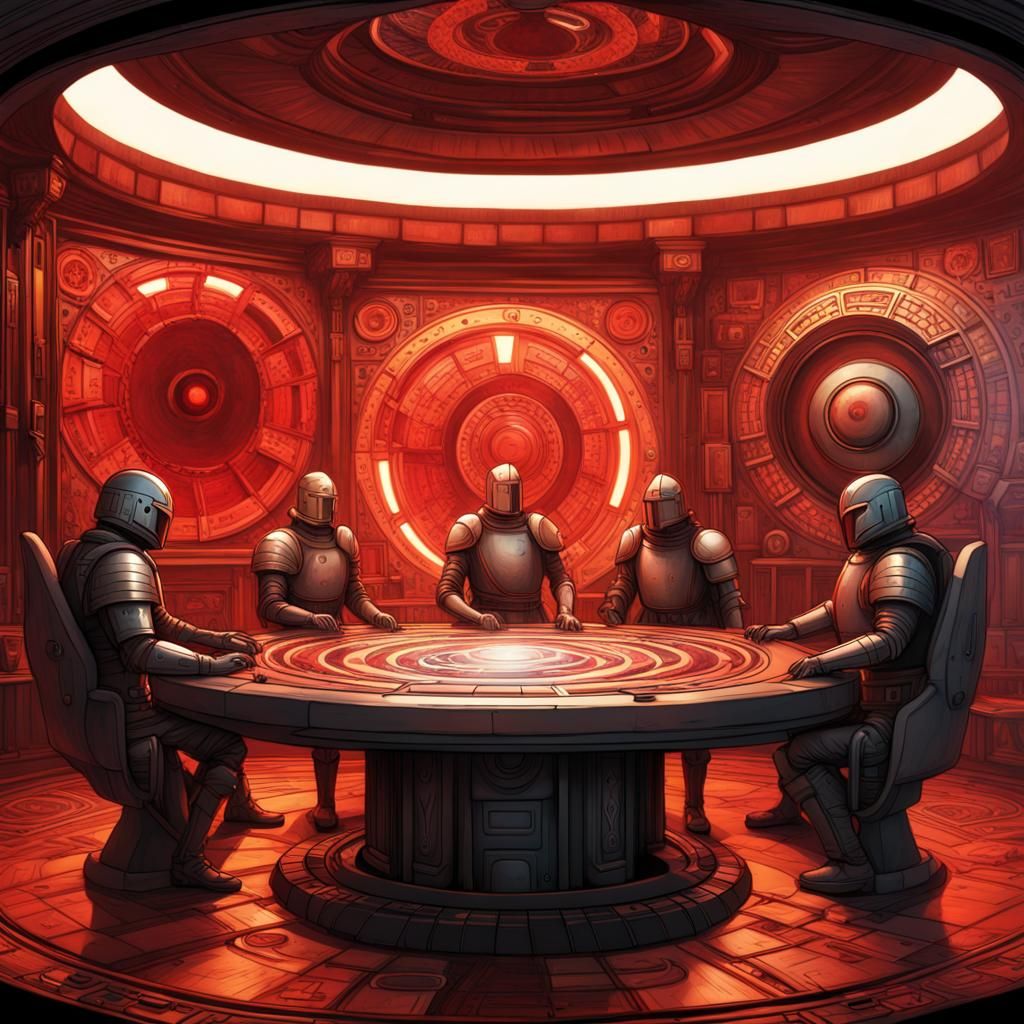 HAL9000 at Arthurian Round Table: Hyperrealistic Concept Art